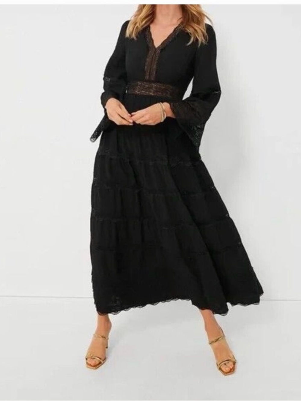 Tuckernuck Black Lace-Trim Maxi Dress